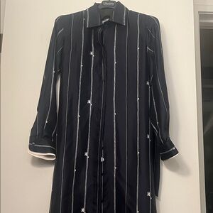 MaxMara Black Vertical Stripe Shirt Dress with White Trim